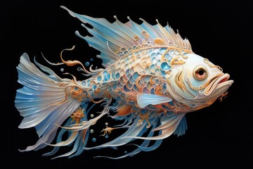 Fototapeta premium Ethereal Aquatic Elegance - Surreal Watercolor Fish Generative AI