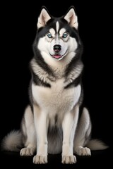 Obraz premium Joyful Siberian Husky with Striking Blue Eyes Sitting - Generative AI
