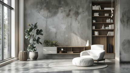 A contemporary studio portrait setup offers a neutral grey backdrop, soft lighting, and room for creative expression.