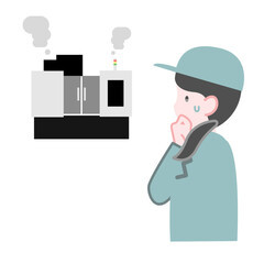 NCマシニングが故障して困る女性作業員