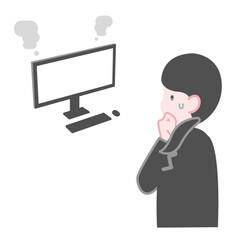 PCが故障して困る女性作業員