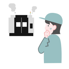 NCマシニングが故障して困る女性作業員