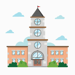 Obraz na płótnie Canvas Experience architectural elegance with our school building high tower illustration, epitomizing educational stature and modern design. Let it inspire academic aspirations. 