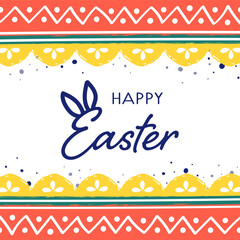 Happy Easter. Greeting card with ornaments. Painted egg pattern. Vector illustration