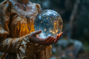 Psychic Woman Holding a Crystal Ball. Portrait of Fortune Teller
