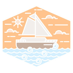 illustration of ocean and sailboat monoline or line art style