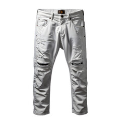 White Jeans Isolated on Transparent Background. White Denim Trousers