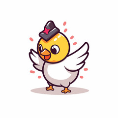 Cute little chicken with crown on his head. Vector illustration.