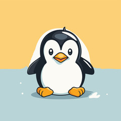 Cute penguin on the ice. Vector illustration of cartoon character.