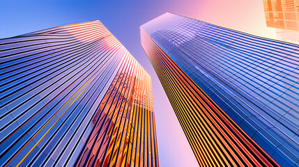 Modern City Architecture, Blue Skyscrapers Reflecting the Sky, Urban Business District Capturing Futuristic Design