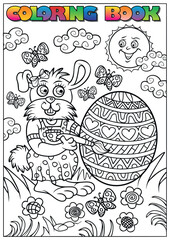 children's coloring book for Easter, a bunny paints an Easter egg