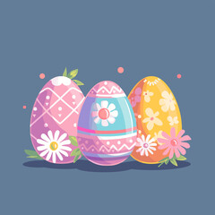 Easter eggs with flowers on a blue background. Vector illustration.