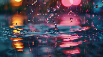 Water drops falling on water surface.