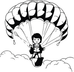 Parachutist woman cartoon design. Extreme sport hobby competition and game theme Vector illustration