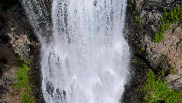 Looking Down Massive Waterfall Drone Shot