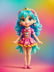 a doll in a beautiful dress on a multicolored background