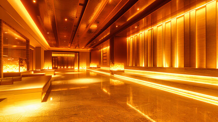 Elegant Modern Hotel Corridor, Luxury Interior Design with Bright Lighting and Contemporary Architecture