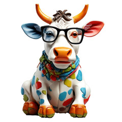 cow, wearing shades sunglass eyeglass isolated. Generative AI