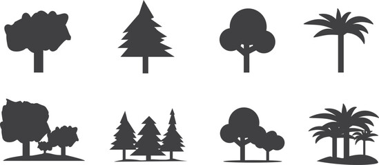 Tree Icon Collection. Plants, Forest, Nature Designs. Editable Vector Illustration Outline Stroke. Transparent Background.