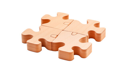 wooden puzzle closeup on transparent background