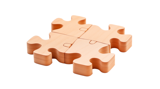 wooden puzzle closeup on transparent background - Powered by Adobe