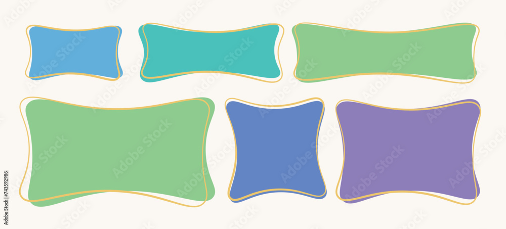 Sticker a set of hand drawn doodle blank text frames. colored text box. empty speech bubbles on white backgr