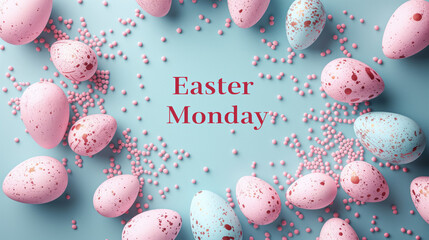 Festive Easter Monday Celebration with Pastel Speckled Eggs and Confetti.