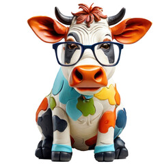 Naklejka premium cow, wearing shades sunglass eyeglass isolated. Generative AI
