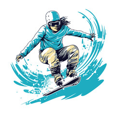 Snowboarder in jump. Extreme sport. Vector illustration of a snowboarder.