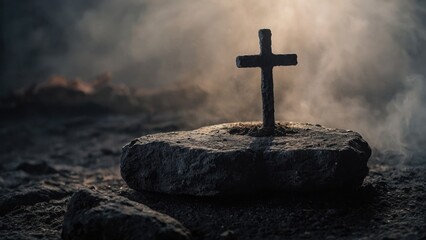 cross in the Smokey dark background 