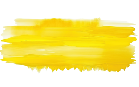 Yellow watercolor paint brush strokes on white or transparent background