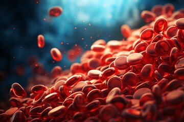 3D illustration of erythrocytes flowing in a blood vessel. - obrazy, fototapety, plakaty