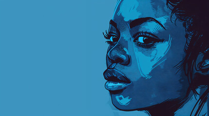 A blue mobile wallpaper with a black girls.
