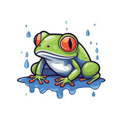Frog with rain drops isolated on white background. Vector illustration.