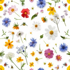 Obraz premium Seamless pattern, spring flowers on white background