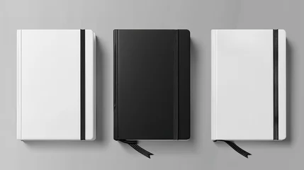 Foto op Canvas 3d Realistic White, Gray, Black Closed Blank Paper Notebook Set Isolated on Transparent Background. Design Template of Copybook with Elastic Band for Mockup, Logo Print. Top View, generative ai, © irvan