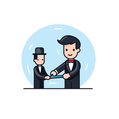 Businessman handshaking with a lawyer. Vector illustration in flat style