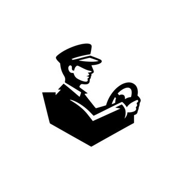 Black and white logotype of a bus driver