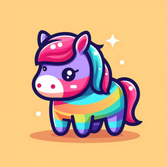 flat vector logo of a cute horse, a cartoon of a unicorn , logo of a cute horse 