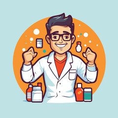 Pharmacist cartoon character. Vector illustration in a flat style.