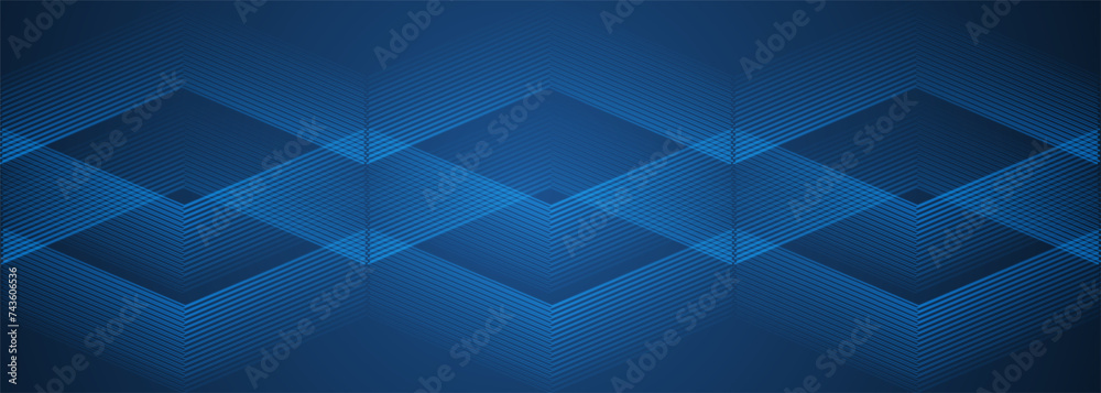 Poster dark 3d abstract modern background with blue glowing stripes. futuristic technology concept design f