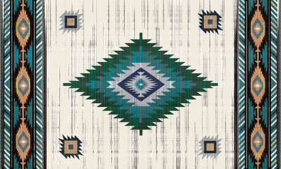 Navajo tribal Green vector seamless pattern. Native American ornament. Ethnic South Western decor style. Boho geometric ornament. pattern. Mexican blanket, rug. Woven carpet illustration