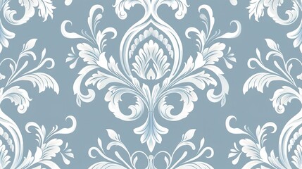 Fototapeta na wymiar Classic seamless vector pattern. Damask orient ornament. Classic vintage light blue and white background. Orient ornament for fabric, wallpaper and packaging, generative ai