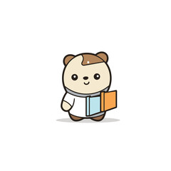 Cute panda bear cartoon character with book. Vector illustration.