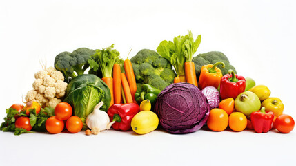 Assorted Fruits and Vegetables on White Background
