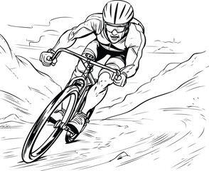 Mountain biker on the road. Vector illustration ready for vinyl cutting.