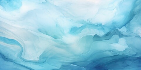 Abstract azure light baby blue aqua watercolor paint flow texture pattern wallpaper background,...