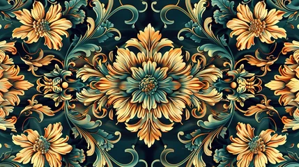 Türaufkleber Oriental vector pattern with arabesques and floral elements. Traditional classic golden ornament. Vintage pattern with arabesques, generative ai © irvan