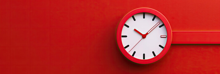 Red Clock on Red Wall With Black Hands