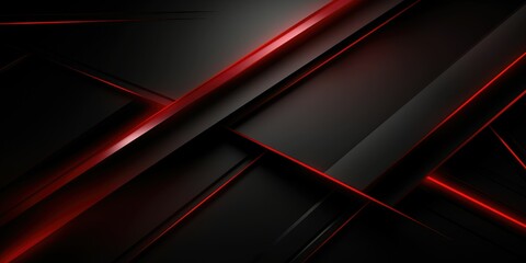 Black abstract diagonal overlap layers background with red light decoration - obrazy, fototapety, plakaty